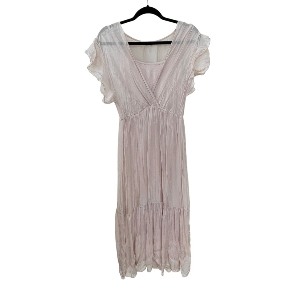 LARA GUIDOTTI Italy Silk Short Sleeve Midi Dress Mauve S